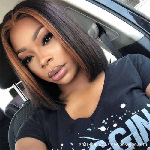 Cheap Wholesale Transparent Lace Wig Highlight Cute Bob Wigs Ombre Honey Blonde Virgin Human Hair HD Lace Frontal Closure Wig